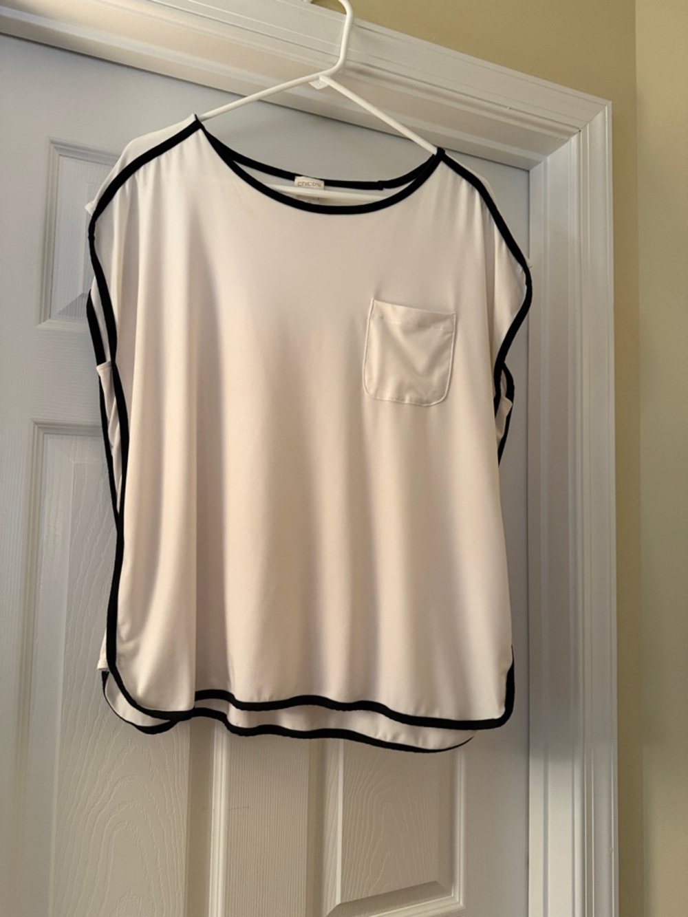 Chico's White Short-Sleeve Top with Black Contrast Trim
